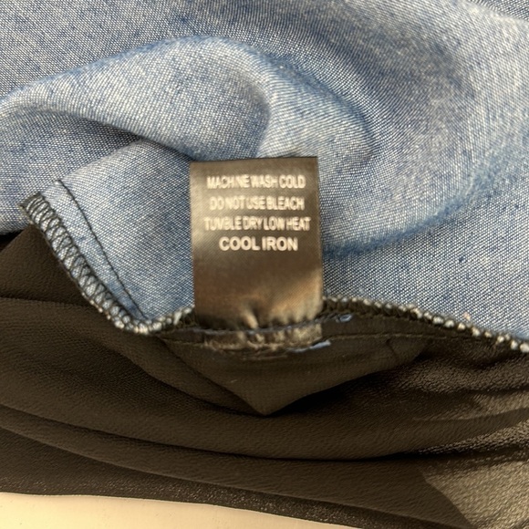 Nollie Contrast Chambray Denim Front Sheer Back Button Front Shirt Top L… - Picture 12 of 14